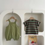 【73-100】二点セット サロペット Tシャツ グリーン シンプル 可愛い ベビー服 - 画像 (4)