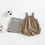 【73-100】セットアップ ブラウン サロペット&シャツ - 画像 (3)