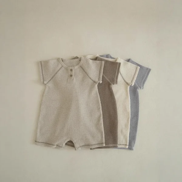 【66-90cm】ロンパース ベビー 半袖 前向き ボタン付き