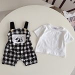 【66-100】セットアップ 可愛い パンダ サロペット&シャツ - 画像 (9)