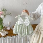 【66-90】ロンパース 蝶結び グリーン 女の子 ロンパース - 画像 (4)