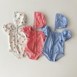 【66-100】水着 チェック ハート ドット スイムウェア&帽子 - 画像 (2)