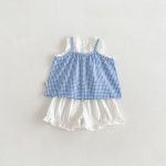 【73-110】セットアップ ブルーチェック トップス&パンツ - 画像 (4)
