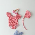 【66-100】水着 チェック ハート ドット スイムウェア&帽子 - 画像 (7)
