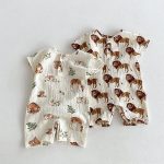 【66-100】ロンパース ベビー 動物柄 リネン - 画像 (3)