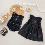 【90-130】ロンパースorワンピース 蝶結び柄 ブラック 姉妹服 - 画像 (5)