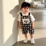 【66-100】セットアップ 可愛い パンダ サロペット&シャツ - 画像 (6)