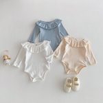 【66-90】　ロンパース 柔らか フリル襟 ベビー服