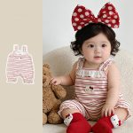 【66-100】サロペット 可愛い レッド ボーダー ベビー服 - 画像 (3)
