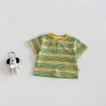 【73-120】半袖Tシャツ ベビー 男の子 ボタン付き ボーダー - 画像 (7)