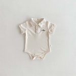 【66-90】ロンパース 半袖 ポロ襟 ロゴ入り シンプル 肌触り良い ベビー服 - 画像 (4)