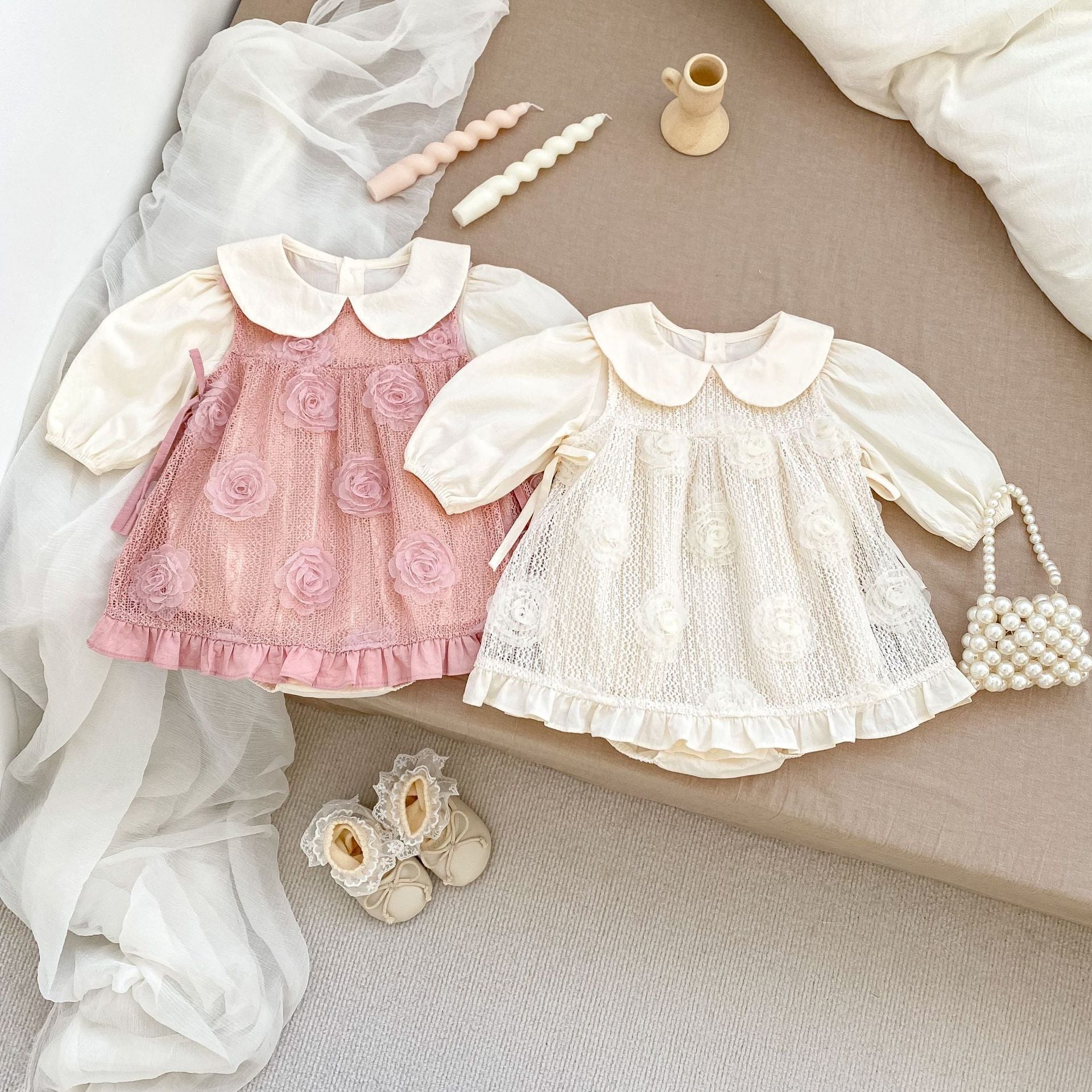 81cb71c0ea0c2a8be1df173024829a00.jpg 【66-90】 二点セット 可愛い ローズ 女の子 おしゃれ ワンピース&ロンパース - 画像 (1)