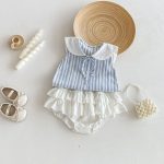 【73-100】トップスorブルマ ストライプ ノースリーブ ベビー服 - 画像 (2)