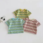 【73-120】半袖Tシャツ ベビー 男の子 ボタン付き ボーダー - 画像 (10)