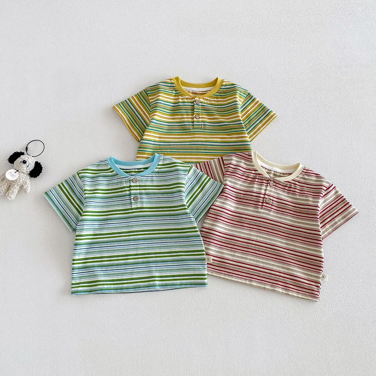 83cb05838aa461f96df0c482f7d91191_750x.webp 【73-120】半袖Tシャツ ベビー 男の子 ボタン付き ボーダー - 画像 (1)