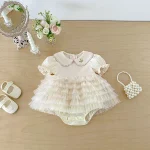 【66-90】ロンパース ベビー 女の子 丸襟 レース - 画像 (9)