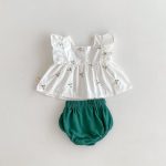 【66-100】トップス&ブルマ 花刺繡 グリーン 女の子 可愛い セットアップ - 画像 (4)