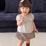 【73-100】セットアップ パフスリーブ 蝶結び シンプル ベビー服 - 画像 (4)