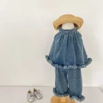 【73-130】デニムセットアップ ベビー 女の子 ハルターネック - 画像 (4)