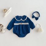 【66-90】ロンパース デニム レース 可愛い ベビー服 - 画像 (2)