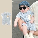 【66-90】ロンパース ブルーチェック 半袖 ベビー服 - 画像 (5)