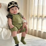 【73-100】二点セット サロペット Tシャツ グリーン シンプル 可愛い ベビー服