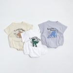【66-90】ロンパース 恐竜イラスト 半袖 ベビー服