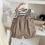 【73-100】セットアップ ブラウン サロペット&シャツ - 画像 (6)