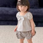 【73-100】セットアップ パフスリーブ 蝶結び シンプル ベビー服 - 画像 (7)