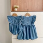 【66-130】デニムロンパースorワンピース 姉妹服 ダブル 蝶結び付き - 画像 (14)