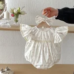 【66-140】ロンパース or ワンピース ベビー 女の子 花柄 肩フリル - 画像 (6)