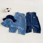 【66-90】オールインワン&帽子 デニム ノースリーブ カジュアル ベビー服 - 画像 (3)