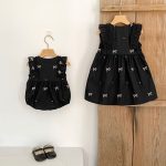 【90-130】ロンパースorワンピース 蝶結び柄 ブラック 姉妹服 - 画像 (15)