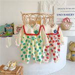 【66-90】ロンパース フラワー柄 スタイ付き 可愛い ベビー服 - 画像 (11)