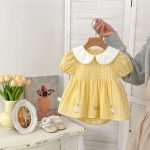 【66-90】ロンパース アヒル チェック 可愛い ベビー服