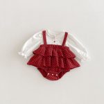 【66-90】ロンパース レイヤード ドット レッド 可愛い ベビー服 - 画像 (8)
