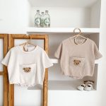 【66-90】ロンパース クマ柄 ポケット付き 半袖 ベビー服 - 画像 (5)