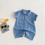 【66-90】デニムロンパース 恐竜刺繡 肌に優しい ベビー服 - 画像 (6)