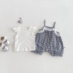【66-90】セットアップ ブラック チェック サロペット&シャツ - 画像 (3)