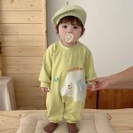 【66-90】ロンパース ゾウ柄 グリーン 可愛い 肌触り良い ベビー服