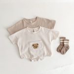 【66-90】ロンパース クマ柄 ポケット付き 半袖 ベビー服 - 画像 (12)