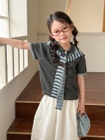 【100-170】半袖 Tシャツ 女の子 肩掛け ニット 学園風 ナチュラル - 画像 (5)