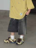 【100-150】ショートパンツ デニム 無地 ゆったり ダメージジーンズ - 画像 (5)