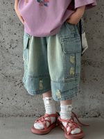 【100-150】ショートパンツ デニム ダメージジーンズ ゆったり