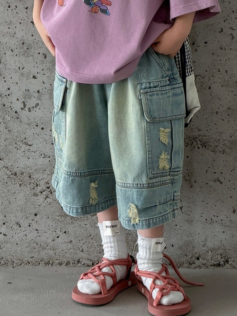 【100-150cm】ショートパンツ デニム ダメージジーンズ ゆったり