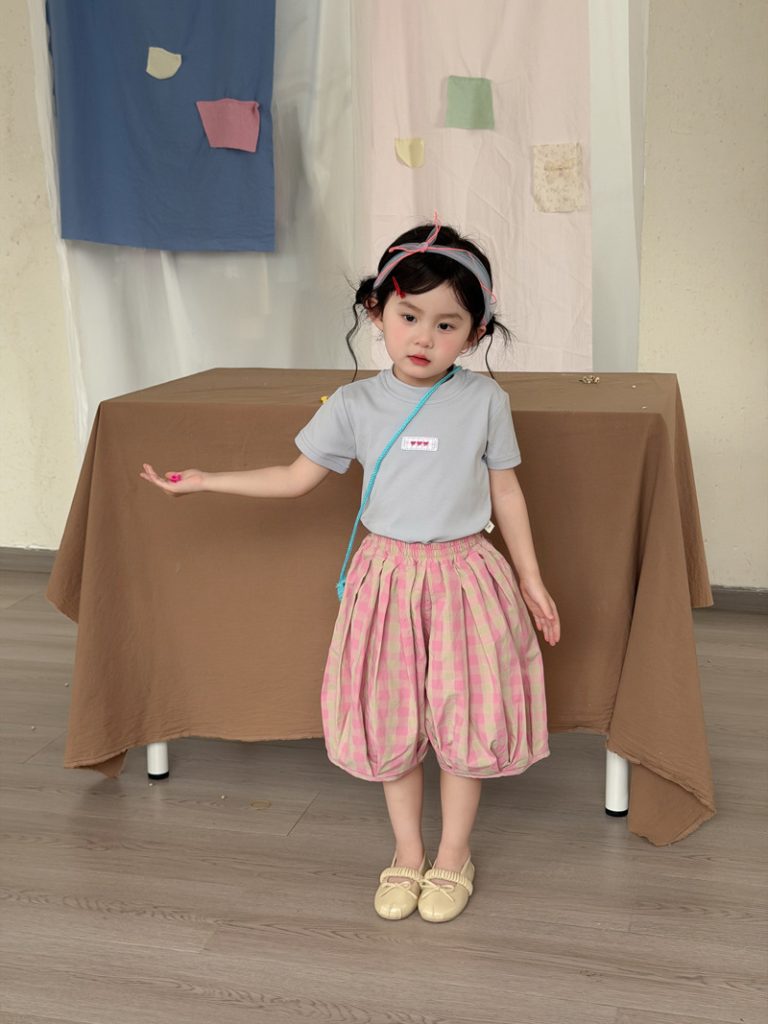 【90-140cm】ハーフパンツ 女の子 チェック柄 ハーレムパンツ