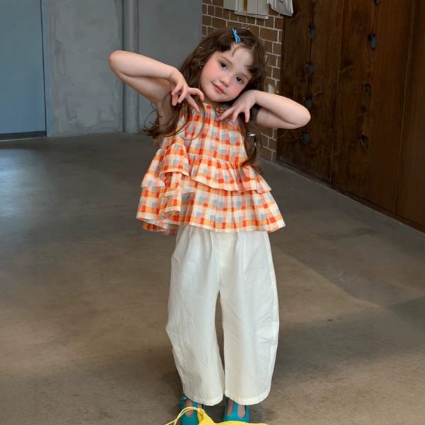 【90-140cm】ベストorパンツ 女の子 チェック柄 ホルターネック