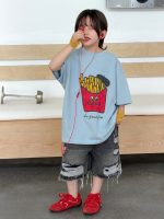 【100-150】Tシャツ カジュアル プリント 半袖 配色 - 画像 (5)