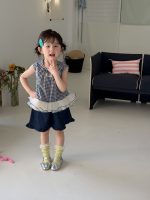 【90-140】トップス 女の子 ノースリーブ チェック柄 切り替え - 画像 (5)