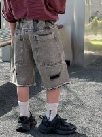 【90-150】ショートパンツ 男の子 ダメージジーンズ レトロ - 画像 (5)